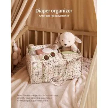 Blissful Diary Floral Diaper Caddy Organizer, Stylish Nursery Storage Basket, Gift for Baby Shower, Baby Registry Must Have, Newborn Essentials, Pastoral Daisy