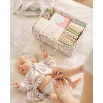 Blissful Diary Floral Diaper Caddy Organizer, Stylish Nursery Storage Basket, Gift for Baby Shower, Baby Registry Must Have, Newborn Essentials, Pastoral Daisy