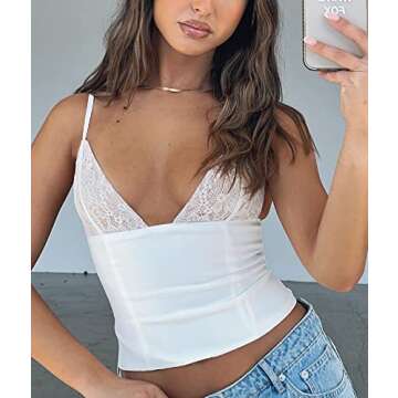 Women's Tank Top Spaghetti Strap Camisoles Sleeveless Square Neck Cami Tops Lace Crop Tank Top Summer Y2K Streetwear