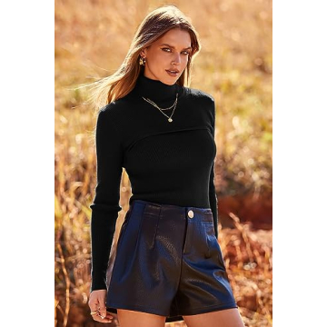 PRETTYGARDEN Women's Fall Fashion Turtleneck Pullover Sweaters Casual Long Sleeve Cable Knit Fitted Jumper Tops (Black,Medium)