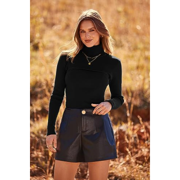 PRETTYGARDEN Women's Fall Fashion Turtleneck Pullover Sweaters Casual Long Sleeve Cable Knit Fitted Jumper Tops (Black,Medium)