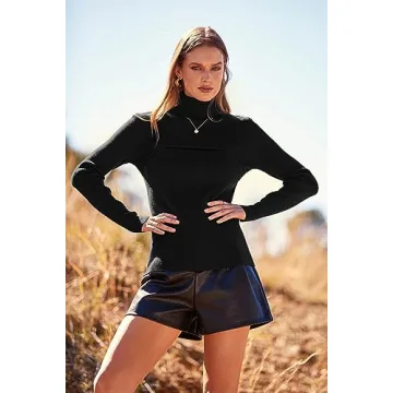 PRETTYGARDEN Women's Fall Fashion Turtleneck Pullover Sweaters Casual Long Sleeve Cable Knit Fitted Jumper Tops (Black,Medium)