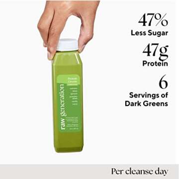 Raw Generation 7-Day Lower Sugar Detox Cleanse - Boost Digestion & Eliminate Bloating/Detox Gut, Colon, Liver/Less Sugar & 47g Protein Daily/Non-GMO, 100% Plant-Based Juices