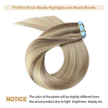 YILITE Blonde Tape In Hair Extensions 16 Inch - 18 Ash Blonde Mix 613 Human Hair