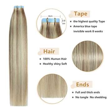 YILITE 16 Inch Blonde Tape In Hair Extensions for Styling