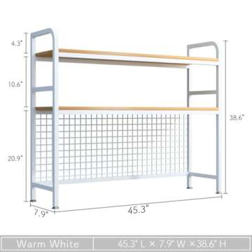 IOTXY 2-Tier Desktop Hutch Bookshelf - Metal Desk Shelf Bookcase with Grid Panel, Countertop Storage...