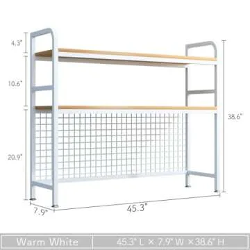 IOTXY 2-Tier Desktop Hutch Bookshelf - Metal Desk Shelf Bookcase with Grid Panel, Countertop Storage...