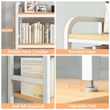 IOTXY 2-Tier Desktop Hutch Bookshelf - Metal Desk Shelf Bookcase with Grid Panel, Countertop Storage Organizer Rack for Dorm or Office, White, 45.3" W