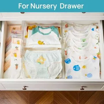 Vtopmart 12 Pack Drawer Dividers for Clothes, Adjustable 4" High Expandable from 10.6"-17" Dresser Drawer Organizer, Clear Plastic Separators for Dresser, Baby Clothing, Cosmetic and Office Storage