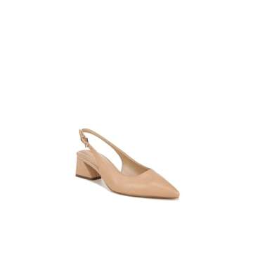 Franco Sarto Womens Racer Slingback Low Block Heel Pointed Toe Pump, Beige Leather, 8
