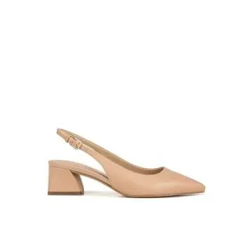 Franco Sarto Womens Racer Slingback Low Block Heel Pointed Toe Pump, Beige Leather, 8