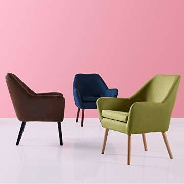 Teamson Home Divano Solid Wood Legs Mid Century Aged Fabric Armchair Accent Chair Seating for Office Kitchen Dining Living Room Reading Bedroom, 33 inch Height, Dark Brown