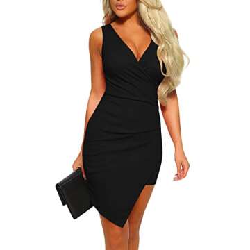 Mizoci Women's Casual Sleeveless Ruched Cocktail Party Dresses Bodycon Mini Sexy Club Dress,Large,Bl...