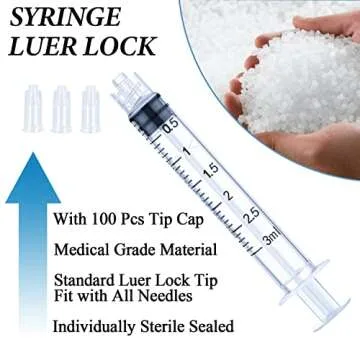 100 Pack 3ml Syringes Luer Lock with Cap for Density Precision