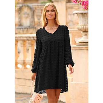 KIRUNDO Womens Dresses 2024 Spring Summer Long Sleeve Mini Dress V Neck Flowy Casual Swiss Dot Loose...