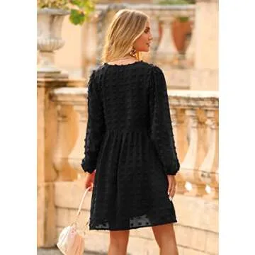 KIRUNDO Womens Dresses 2024 Spring Summer Long Sleeve Mini Dress V Neck Flowy Casual Swiss Dot Loose Babydoll Maternity Dress(Black, Large)