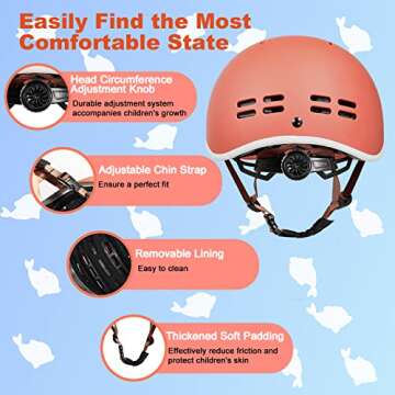 Kids Helmet, SIFVO Kids Bike Helmet Skateboard Helmet Scooter Helmet All-Round Protection Boys Girls Bike Helmet Adjustable & Durable 51-55cm