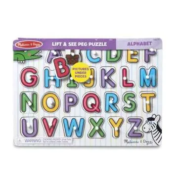 Melissa & Doug Lift & See Alphabet Wooden Peg Puzzle (26 pcs) - FSC Certified