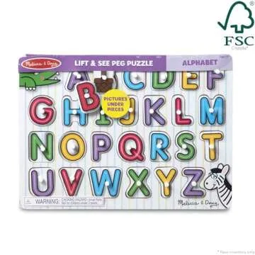 Melissa & Doug Lift & See Alphabet Wooden Peg Puzzle (26 pcs) - FSC Certified