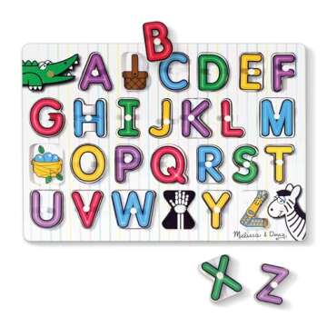 Melissa & Doug Lift & See Alphabet Wooden Peg Puzzle (26 pcs) - FSC Certified