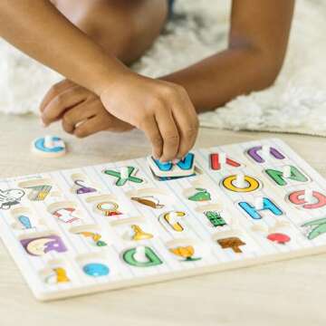 Melissa & Doug Lift & See Alphabet Wooden Peg Puzzle (26 pcs) - FSC Certified