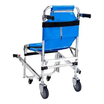 LINE2design EMS Ambulance 4 Wheels Stair Chair - Foldable Aluminum Evacuation Medical Transport Stair Chair with Patient Restraint Straps - 350 lbs Capacity - Blue 36″ x 21″ x 28″