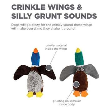 Outward Hound Flapperz Plush Crinkle Duck Dog Toy, 2-Pack - Grunt, Crinkle & Flop, Small
