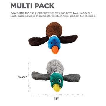 Outward Hound Flapperz Plush Crinkle Duck Dog Toy, 2-Pack - Grunt, Crinkle & Flop, Small