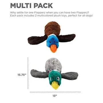 Outward Hound Flapperz Plush Crinkle Duck Dog Toy, 2-Pack - Grunt, Crinkle & Flop, Small