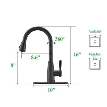 Kitchen Faucet, Splash Proof, Kitchen Sink Faucet, Sink Faucet Kitchen, Kitchen Faucet Pull-Down, Faucet with Sprayer, Bar Faucet, Stainless Steel, Matte Black, PAKING PB1029