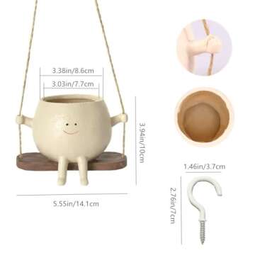 Swing Face Planter Pot - Hanging Smiley Planter for Indoor Outdoor Use