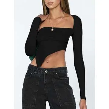 SOFIA'S CHOICE Bolero Top for Women Asymmetrical Hem Sexy Long Sleeve T Shirt Black Medium