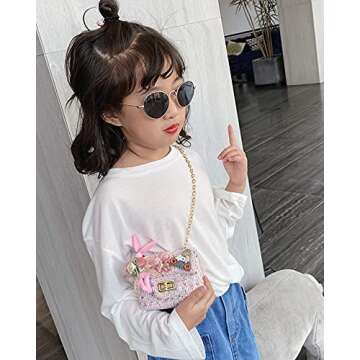 Deerhobbes Design your own Kids Girls' fashion Mini Handbags girl handbag flower bunny tweed Princess Purses girls sunglasses (Pink)