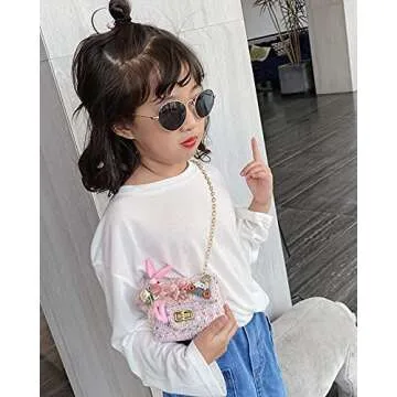 Deerhobbes Design your own Kids Girls' fashion Mini Handbags girl handbag flower bunny tweed Princess Purses girls sunglasses (Pink)