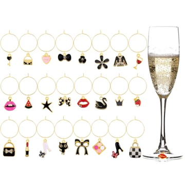 Junkin 24 Pcs Wine Glass Charms - Colorful and Elegant Drink Markers for Parties