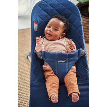 BabyBjörn Bouncer Bliss, Midnight Blue, Woven, Classic Quilt | 2-in-1 AdjustableBaby Bouncer Seat a...