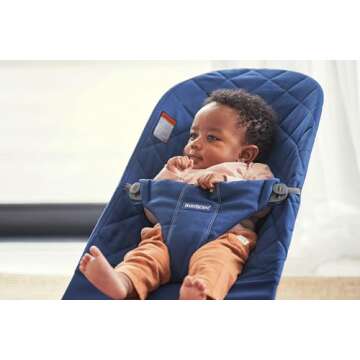 BabyBjörn Bouncer Bliss, Midnight Blue, Woven, Classic Quilt | 2-in-1 AdjustableBaby Bouncer Seat and Toddler Chair, Newborn to Toddler (8-29 lbs), 4 Positions, Lightweight & Portable