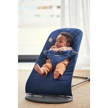 BabyBjörn Bouncer Bliss, Midnight Blue, Woven, Classic Quilt | 2-in-1 AdjustableBaby Bouncer Seat and Toddler Chair, Newborn to Toddler (8-29 lbs), 4 Positions, Lightweight & Portable