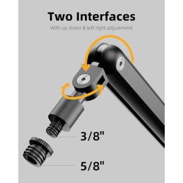 TODI Mic Arm, Microphone Arm Rotatable, Storable Desk Microphone Stand Bear 3LB with Mount Clamp, Mic Stand Boom Arm with Cable Management with 3/8'' 5/8'' Interface for Live Streaming, Gaming