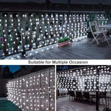 DBFAIRY Solar Curtain Lights,13ft x 3.3ft 200 LED Outdoor Solar Curtain Lights Waterproof Green Wire with 8 Mode for Garden Handrail Railing Eaves Wall Decoration -Cool White