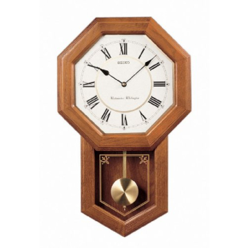 Seiko Light Oak Traditional Schoolhouse Wall Clock with Chime & Pendulum
