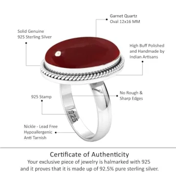 JEWELOPORIUM Red Garnet Quartz Silver Ring for Women