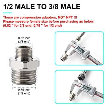 1/2 to 3/8 Reducer Faucet Adapter - Compression Brass Pipe Fitting, 3/8 Male to 1/2 Male Supply Line...