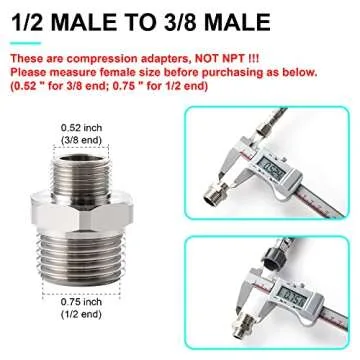 1/2 to 3/8 Reducer Faucet Adapter - Compression Brass Pipe Fitting, 3/8 Male to 1/2 Male Supply Line...