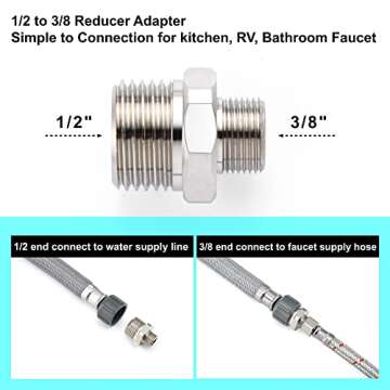 1/2 to 3/8 Reducer Faucet Adapter for RV Kitchen Plumbing