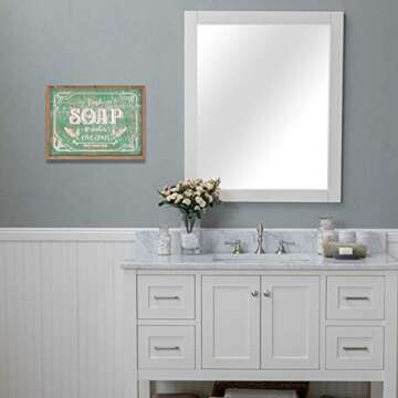 Funly mee Rustic Wood Bathroom Wall Art,Soap and Water Sign with Solid Wood Frame(16.3x12.4 Inch)