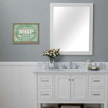 Funly mee Rustic Wood Bathroom Wall Art,Soap and Water Sign with Solid Wood Frame(16.3x12.4 Inch)
