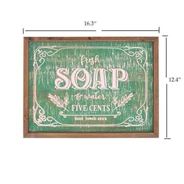 Funly mee Rustic Wood Bathroom Wall Art,Soap and Water Sign with Solid Wood Frame(16.3x12.4 Inch)