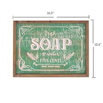 Funly mee Rustic Wood Bathroom Wall Art,Soap and Water Sign with Solid Wood Frame(16.3x12.4 Inch)