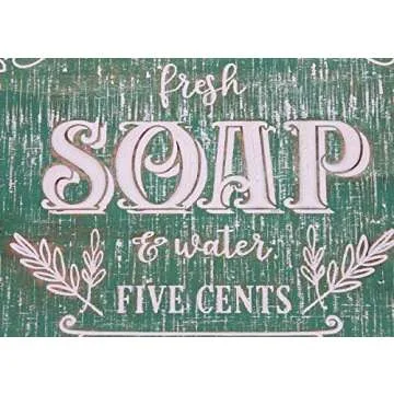 Funly mee Rustic Wood Bathroom Wall Art,Soap and Water Sign with Solid Wood Frame(16.3x12.4 Inch)